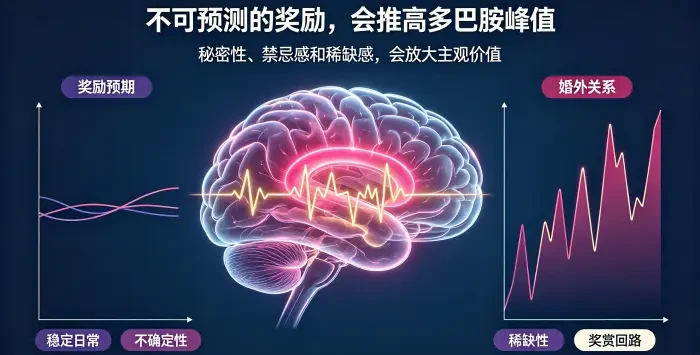 对比稳定关系与不确定关系的神经反应，说明稀缺感、禁忌感如何放大主观价值。
