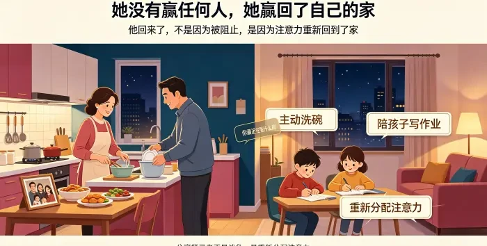 丈夫重新回到家庭生活场景图