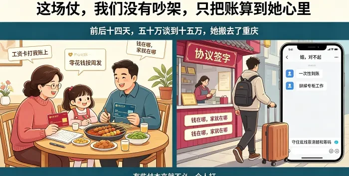 14 天后钱袋归位与家庭重建场景图
