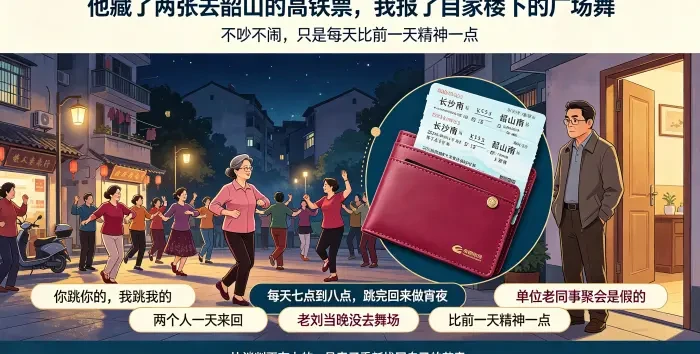 韶山高铁票与张阿姨学舞场景图