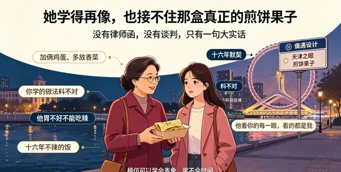 天津海河边煎饼果子对质场景图