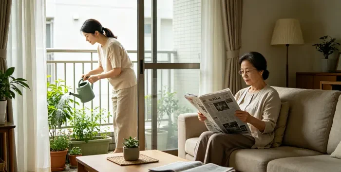 年轻儿媳与婆婆平静相处写实摄影图