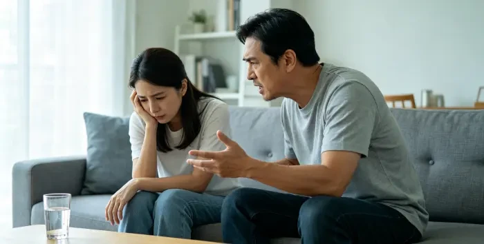 伴侣一方说教另一方低落不想听写实摄影图