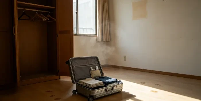 配图3:空荡的房间和打开的行李箱