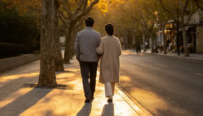 配图3:夫妻并肩散步的背影