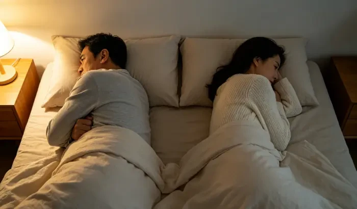 配图1:一对夫妻争吵后背对背
