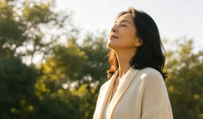 配图3：一个女性在阳光下抬头挺胸