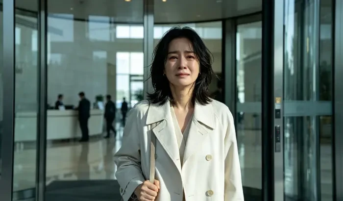 配图2：一个女性在单位门口情绪激动