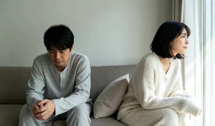 配图1:丈夫低头沉默,妻子别过脸去