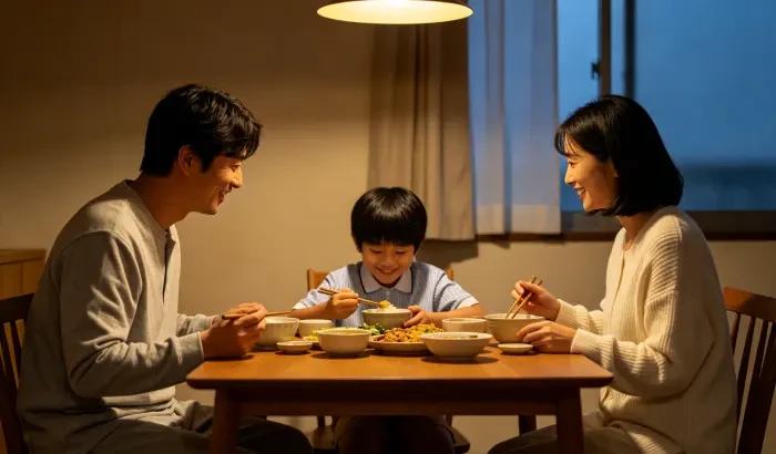 配图3:一家人在家里温馨地吃饭