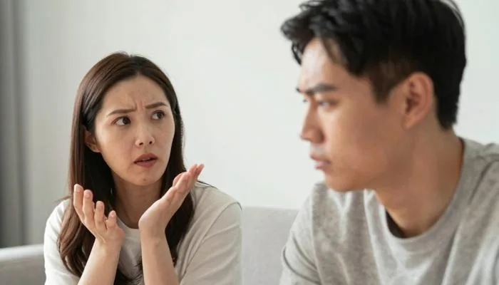 配图1:妻子想开口,丈夫已经不耐烦地扭过头
