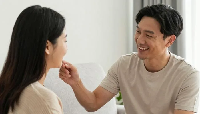 配图3:丈夫笑着点头,把妻子的话听进去了