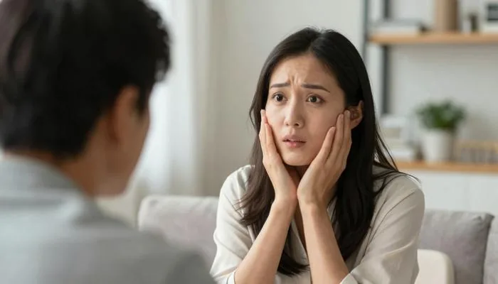 配图2:妻子认真地说着自己的感受,丈夫在听