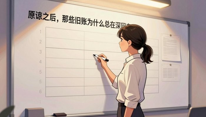 无性婚姻一位华裔女性站在贴满笔记和时间线的白板旁,手持马克笔侧身面向白板