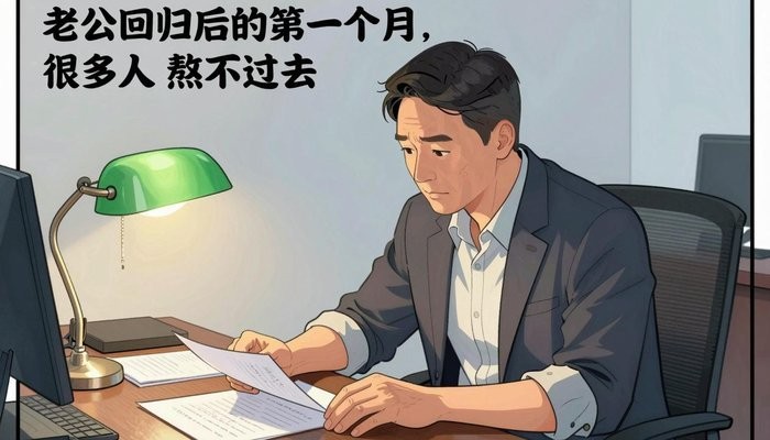情感需求一位四十多岁的华裔男性坐在私人办公室,身体前倾双手按在堆满文件的桌上