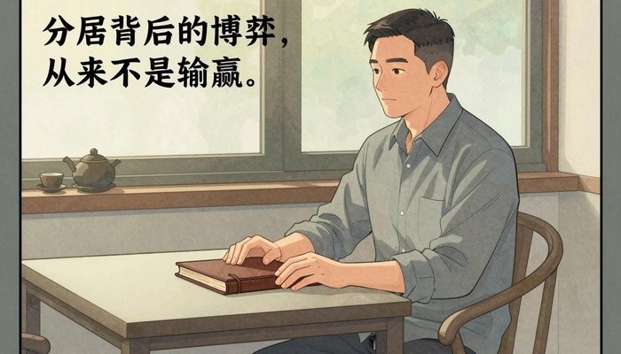 情感技巧一位华裔男性坐在茶馆包间,双手放在合起的皮质卷宗上,面对未出镜的同伴