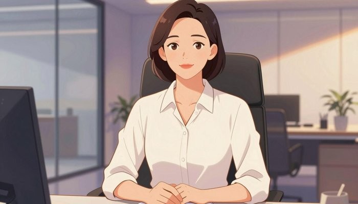 婚姻挽救一位华裔女性端坐在办公桌后,双手交叠放在摊开的卷宗上,神情平静自信