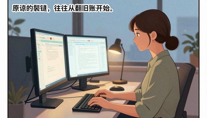 认知重构一位华裔女性在简洁现代办公工位，双屏发光，敲击键盘神情专注