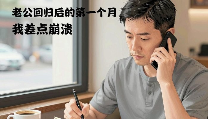 婚姻知识一位华裔男性坐在咖啡馆角落，手机贴耳，在小本子上记录
