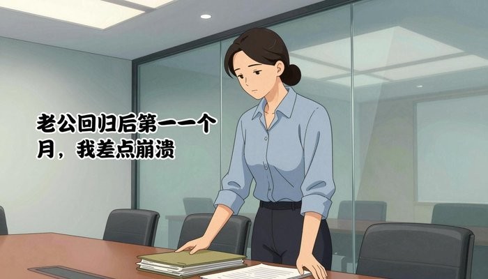 情感需求一位华裔女性站在玻璃幕墙会议室桌首，双手按在一叠文件夹上低头看文件