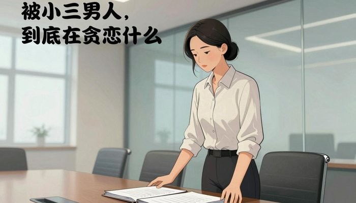 夫妻关系一位华裔女性站在玻璃幕墙会议室桌首，双手按在一叠文件夹上低头看文件