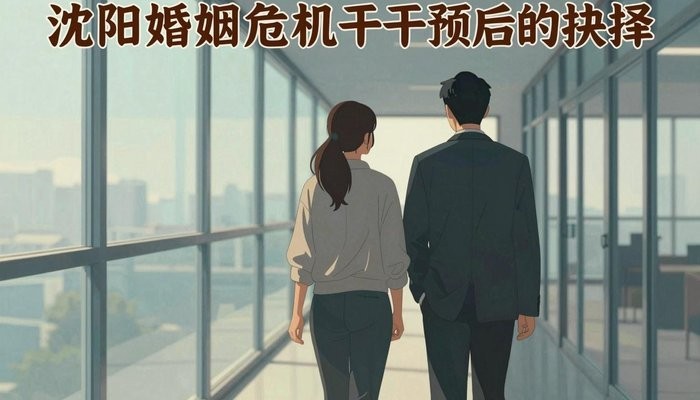 创伤修复一对华裔夫妻沿玻璃幕墙办公走廊并肩而行，未牵手但肩膀几乎相触