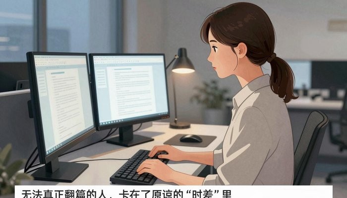 婚姻经营一位华裔女性在简洁现代办公工位,双屏发光,敲击键盘神情专注