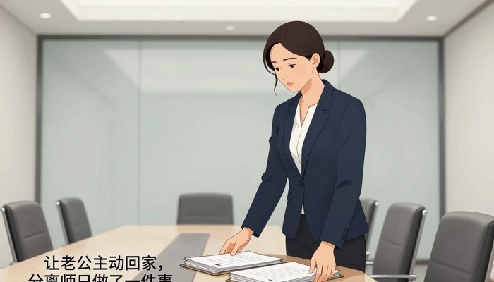 亲子关系一位华裔女性站在玻璃幕墙会议室桌首,双手按在一叠文件夹上低头看文件