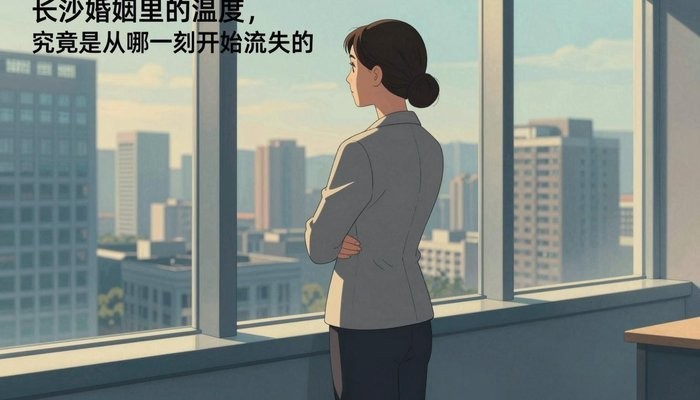 亲密重建一位华裔女性站在高层办公室窗边,背对镜头微微侧身,双臂轻抱,望向城市天际线