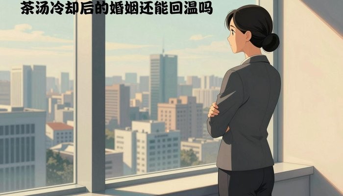 南宁一位华裔女性站在高层办公室窗边,背对镜头微微侧身,双臂轻抱,望向城市天际线