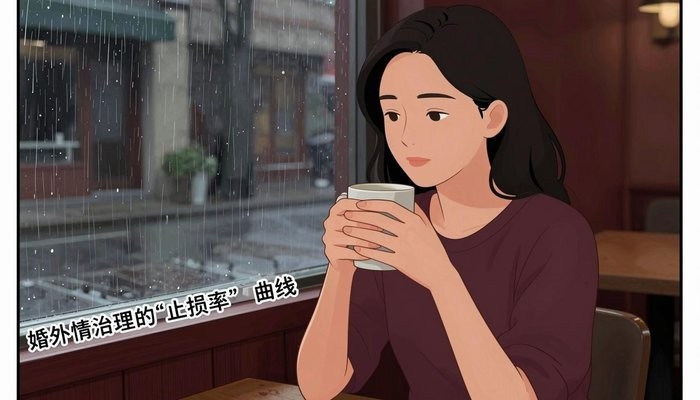 银川一位华裔女性坐在咖啡馆窗边,双手捧着温热马克杯,雨珠划过窗玻璃
