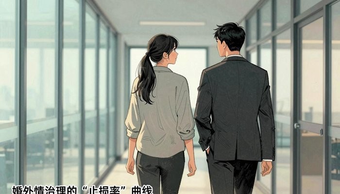 复发预防一对华裔夫妻沿玻璃幕墙办公走廊并肩而行,未牵手但肩膀几乎相触