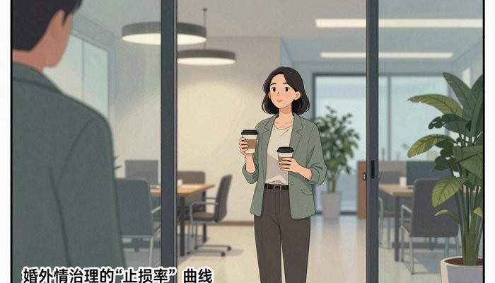 劝退小三一位华裔女性站在办公休息区门口,手拿两杯咖啡,望向画面外