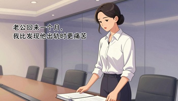 关系经营一位华裔女性站在玻璃幕墙会议室桌首,双手按在一叠文件夹上低头看文件