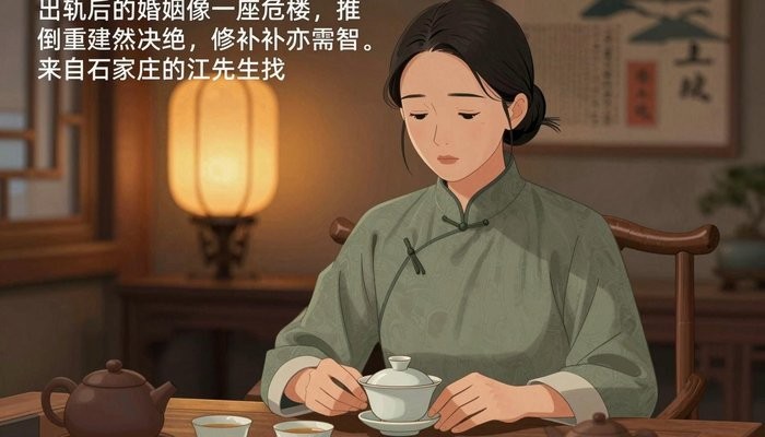 法律边界一位华裔女性坐在传统茶馆木桌旁,面前一杯盖碗茶,神情平静而疲惫