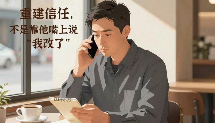 婚姻保鲜一位华裔男性坐在咖啡馆角落,手机贴耳,在小本子上记录