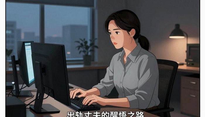 婚外关系一位华裔女性在简洁现代办公工位,双屏发光,敲击键盘神情专注
