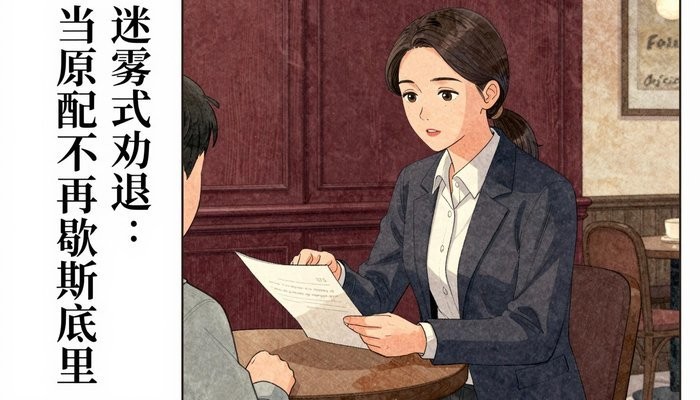 二次破裂一位华裔女性站在咖啡桌旁就坐的客户身侧,俯身指着摊开的文件讲解