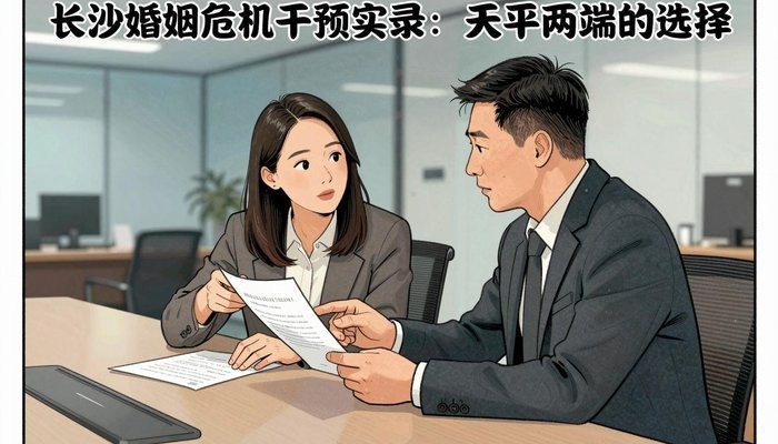 长沙一男一女两位华裔坐在会议桌相邻两侧,女方指着两人共同审阅的文件