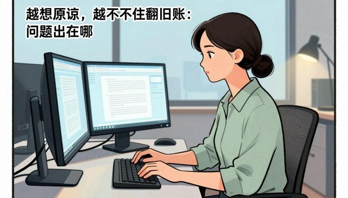 婚姻挽救机构一位华裔女性在简洁现代办公工位,双屏发光,敲击键盘神情专注