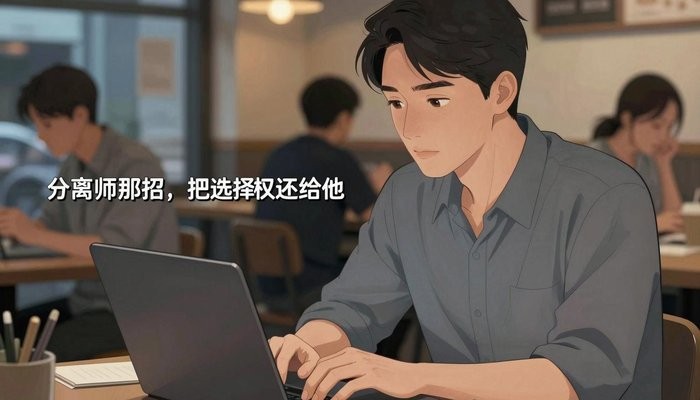 亲密关系一位华裔男性坐在咖啡店卡座,笔记本电脑打开专注看屏幕,旁边放笔记本和笔