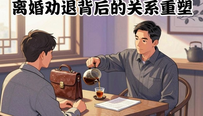 上海一位华裔男性在茶馆包间为桌对面的客户倒茶，身旁放着公文包和文件