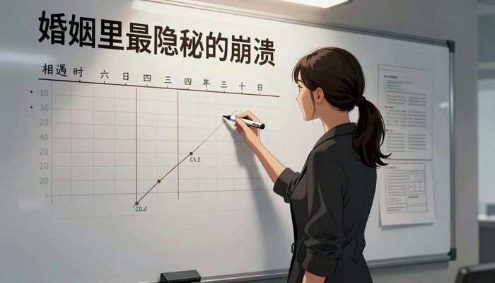 亲子关系一位华裔女性站在贴满笔记和时间线的白板旁,手持马克笔侧身面向白板