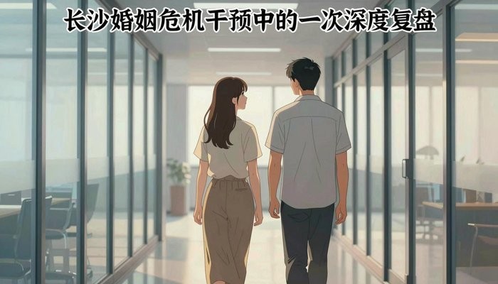 长沙一对华裔夫妻沿玻璃幕墙办公走廊并肩而行,未牵手但肩膀几乎相触