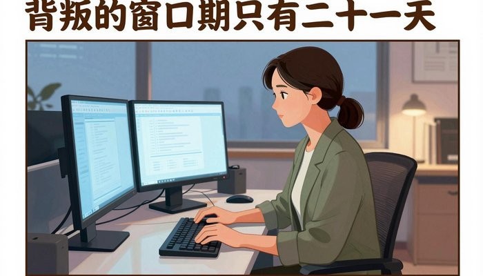 昆明一位华裔女性在简洁现代办公工位，双屏发光，敲击键盘神情专注