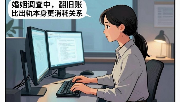 两性差异一位华裔女性在简洁现代办公工位,双屏发光,敲击键盘神情专注