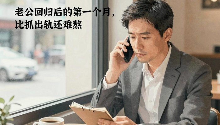 婚姻保鲜一位华裔男性坐在咖啡馆角落，手机贴耳，在小本子上记录