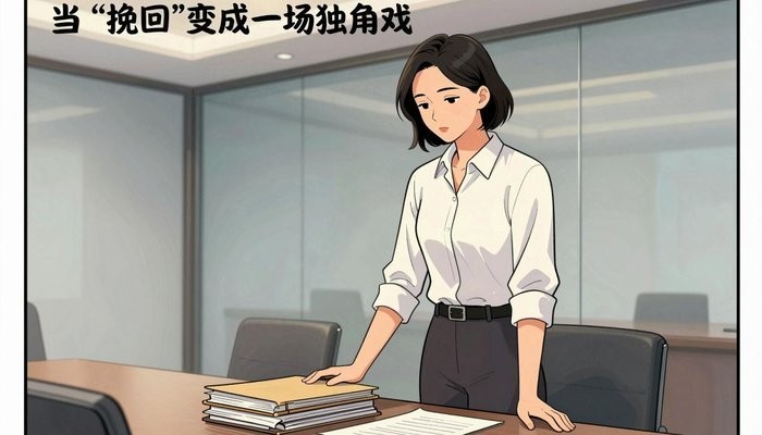 情感连接一位华裔女性站在玻璃幕墙会议室桌首，双手按在一叠文件夹上低头看文件