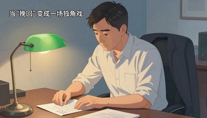 情绪表达一位四十多岁的华裔男性坐在私人办公室，身体前倾双手按在堆满文件的桌上