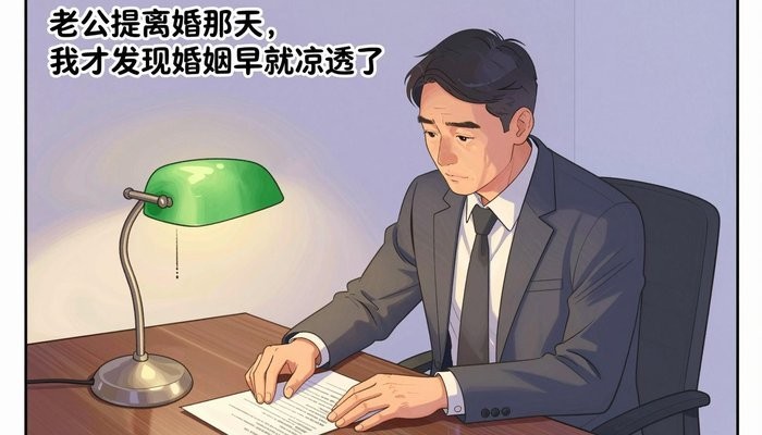 夫妻沟通一位四十多岁的华裔男性坐在私人办公室，身体前倾双手按在堆满文件的桌上